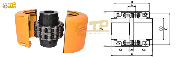 Khớp nối xích công nghiệp vỏ gang bảo vệ