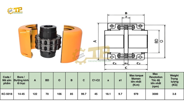 BẢNG THÔNG SỐ KỸ THUẬT VÀ BẢN VẼ CHI TIẾT KHỚP NỐI KC-5018