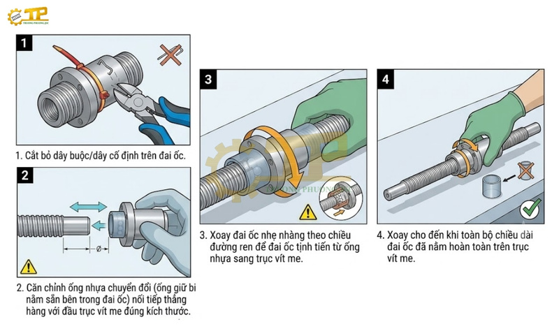 Hướng dẫn lắp đặt đai ốc trục vít me bi