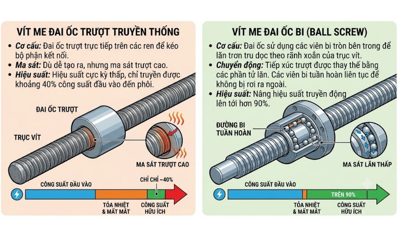 Sự Khác Biệt Giữa Vít Me Thường Và Vít Me Đai Ốc Bi