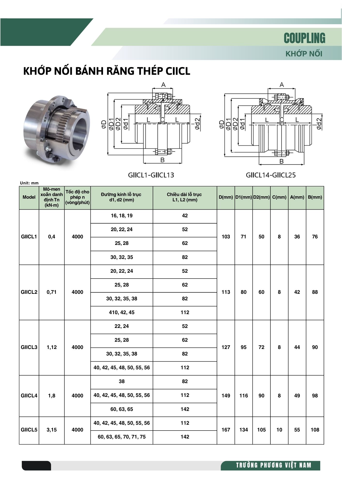 Bản vẽ kích thước khớp nối bánh răng GIICL