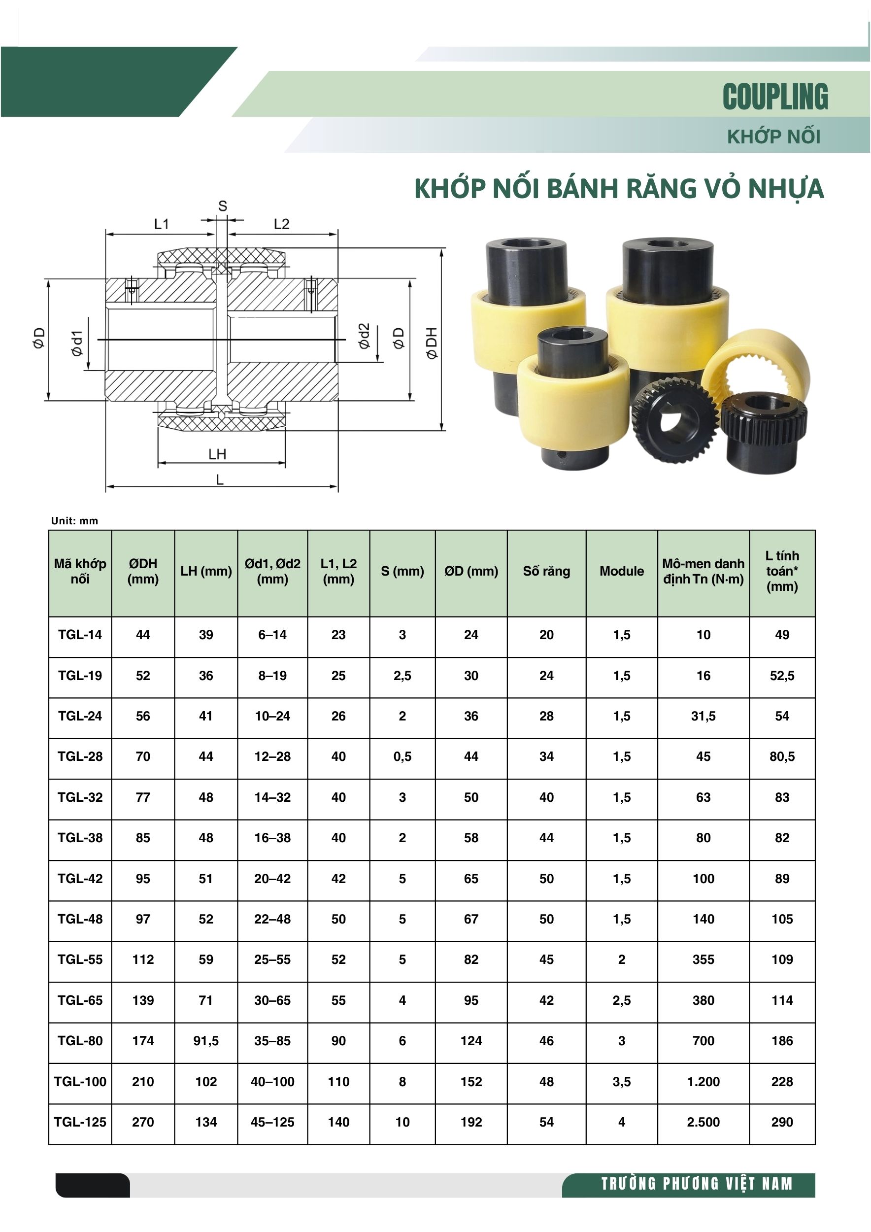 Bản vẽ kích thước khớp nối răng vỏ nhựa TGL.