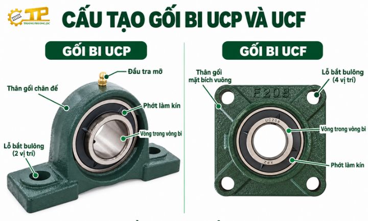 Cấu tạo chi tiết của gối đỡ bạc đạn UCP và UCF 